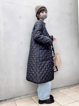 「MACKINTOSH PHILOSOPHY（ﾏｯｷﾝﾄｯｼｭ ﾌｨﾛｿﾌｨｰ）のアイテム（ノーカラーコート）」を使った、なな☺︎さん（レディース・155cm）の秋コーディネート