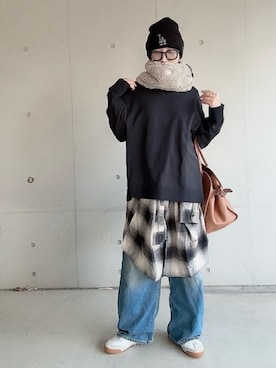 「アイテム（ボストンバッグ）」を使った、なな☺︎さん（レディース・155cm）の冬コーディネート