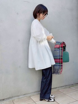 「Lee（リー）のアイテム（セットアップ）」を使った、なな☺︎さん（レディース・155cm）の秋コーディネート