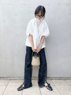 「CENE（セネ）の【CENE】セネ/ ビッククロスリング（リング）」を使った、なな☺︎さん（レディース・155cm）の夏コーディネート