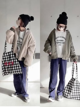 「スウエット」｜「アイテム（ブルゾン）」を使った、なな☺︎さん（レディース・155cm）の冬コーディネート