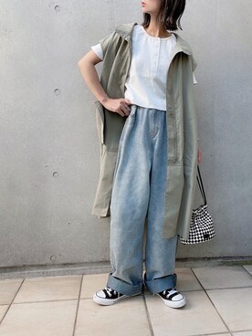 「ISOOK（アイスー）のアイテム（ジャケット/アウター）」を使った、なな☺︎さん（レディース・155cm）の夏コーディネート