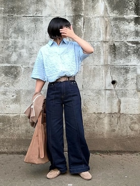 「un/neu（アンノイ）のアイテム」を使った、なな☺︎さん（レディース・155cm）の春コーディネート