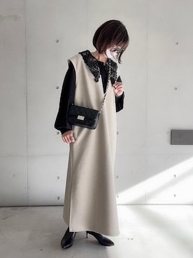 「レースカラー」｜なな☺︎さん（レディース・155cm）の冬コーディネート