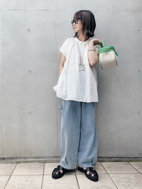「コットンギャザーブラウス」｜なな☺︎さん（レディース・155cm）の夏コーディネート