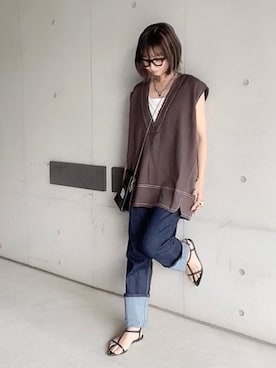 「CENE（セネ）の【CENE】セネ/ ビッククロスリング（リング）」を使った、なな☺︎さん（レディース・155cm）の夏コーディネート