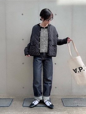 「アイテム（ノーカラージャケット）」を使った、なな☺︎さん（レディース・155cm）の秋コーディネート