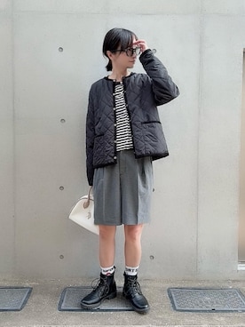 「アイテム（ノーカラージャケット）」を使った、なな☺︎さん（レディース・155cm）の秋コーディネート