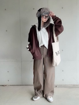 「アイテム（トートバッグ）」を使った、なな☺︎さん（レディース・155cm）の冬コーディネート