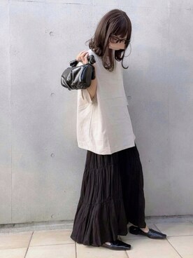 「ティアードスカート」｜「アイテム（チュニック）」を使った、なな☺︎さん（レディース・155cm）の夏コーディネート