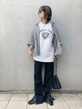 「デニムっていいよね」｜「アイテム（その他アウター）」を使った、なな☺︎さん（レディース・155cm）の夏コーディネート