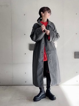 「tiptop（ティップトップ）のアイテム（ステンカラーコート）」を使った、なな☺︎さん（レディース・155cm）の冬コーディネート