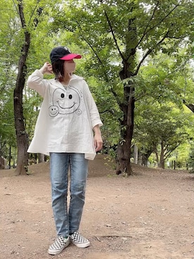 「キャップ女子」｜「アイテム（スリッポン）」を使った、なな☺︎さん（レディース・155cm）の春コーディネート