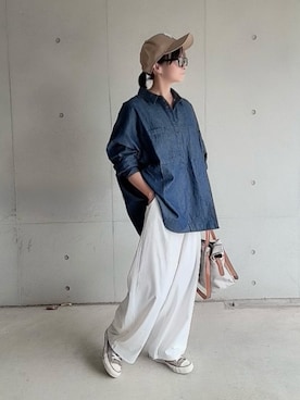 「デニムシャツ」｜なな☺︎さん（レディース・155cm）の秋コーディネート
