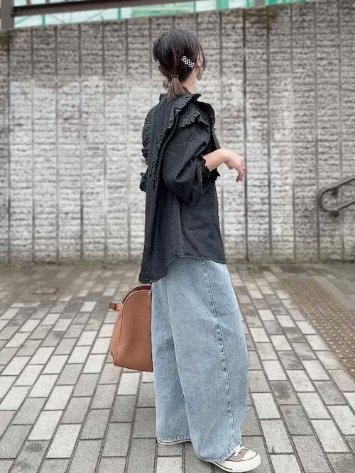 ブラウス シャツ Frill Denim Shirt　フリルデニムシャツ レディース Frill Denim Shirt フリルデニムシャツ（シャツ/ブラウス