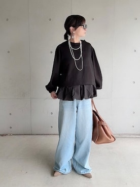 「アイテム（ボストンバッグ）」を使った、なな☺︎さん（レディース・155cm）の秋コーディネート