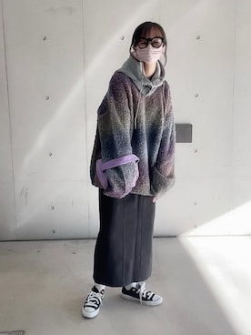 「グラデーションニット」｜「アイテム（帽子）」を使った、なな☺︎さん（レディース・155cm）の冬コーディネート