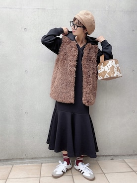 「Ruben（ルーベン）のアイテム（ハンチング/ベレー帽）」を使った、なな☺︎さん（レディース・155cm）の秋コーディネート