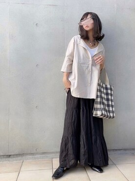「綿麻シャツ」｜なな☺︎さん（レディース・155cm）の夏コーディネート