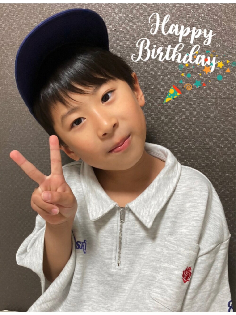 「キャップ、セットアップ、6歳、お誕生日おめでとう♡」｜「agnes b.のGL11 L CASQUETTE　ベビー　ロゴキャップ（キャップ、ブルー系）」を使った、S♡K♡K♡さん（キッズ・90cm）の春コーディネートの1枚目の写真