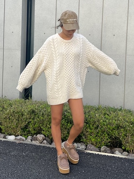 「ケーブルニット」｜「アイテム（モカシン/デッキシューズ）」を使った、anap mimpiさん（レディース・160cm）の秋コーディネート