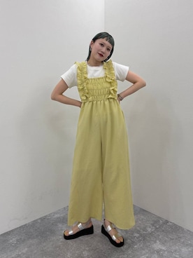 「LOWRYS FARM（ローリーズファーム）のフライスチビＴＥＥ 637055（Tシャツ/カットソー、ホワイト系）」を使った、サトムラさん（レディース・163cm）の春コーディネート