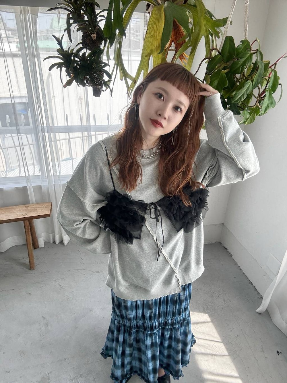 「着痩せ・細見え、若見え、個性派、着痩せ、カジュアル、LOWRYS FARM」｜「LOWRYS FARMのアソートシャーリングＳＫ 133505（スカート、ブルー系）」を使った、サトムラさん（レディース・164cm）の夏コーディネートの1枚目の写真