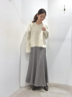 「YECCA VECCA（イェッカヴェッカ）のサテンマーメイドスカート（スカート）」を使った、Funatto♡さん（レディース・162cm）の冬コーディネート