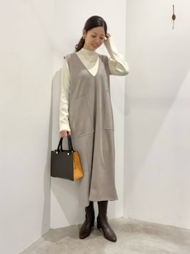 「新星WEARISTAにエントリー」｜「アイテム（ジャンパースカート）」を使った、Funatto♡さん（レディース・162cm）の冬コーディネート