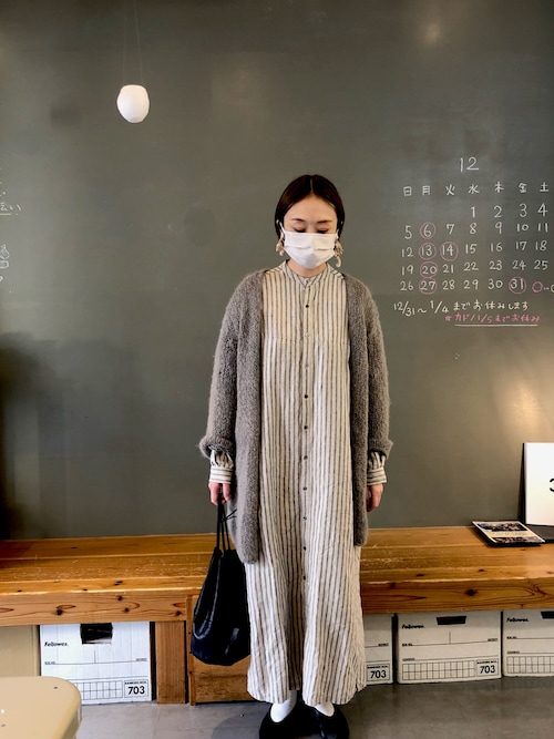 BEIGE ベイジ　リネンストライプワンピース　麻 WEB＆一部店舗限定・L-size】CINDY / ラップドレス （ロング