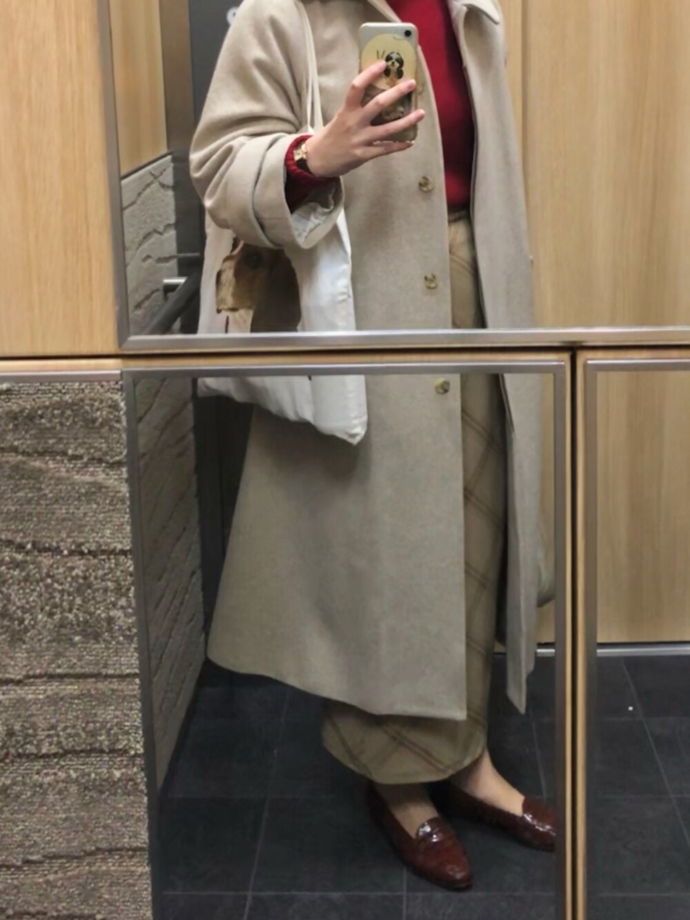 「古着」｜「SLOBE IENAのSUPER100 ステンカラーコート◆（ステンカラーコート、ホワイト系）」を使った、のんみちさん（レディース・158cm）の冬コーディネートの1枚目の写真