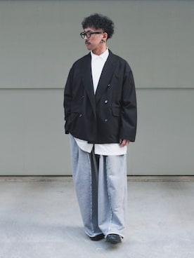 「アイテム（テーラードジャケット）」を使った、　MATSU  MAKOTOさん（メンズ・163cm）の冬コーディネート