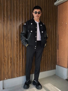 「タックイン」｜「アイテム（スタジャン）」を使った、　MATSU  MAKOTOさん（メンズ・160cm）の春コーディネート