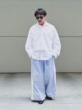 「UNIQLO（ユニクロ）のアイテム（シャツ/ブラウス、ホワイト系）」を使った、　MATSU  MAKOTOさん（メンズ・163cm）の夏コーディネート