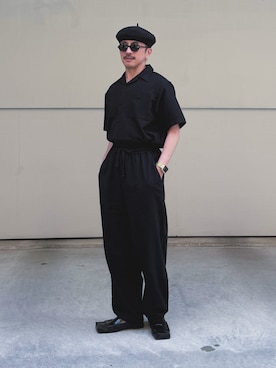 「ファミマのアイテム（シャツ/ブラウス、ブラック系）」を使った、　MATSU  MAKOTOさん（メンズ・163cm）の夏コーディネート
