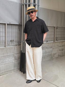 「ファミマのアイテム（シャツ/ブラウス、ブラック系）」を使った、　MATSU  MAKOTOさん（メンズ・163cm）の夏コーディネート
