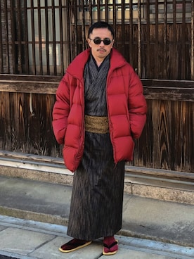 「着物」｜「アイテム（ジャケット/アウター）」を使った、　MATSU  MAKOTOさん（メンズ・160cm）の冬コーディネート