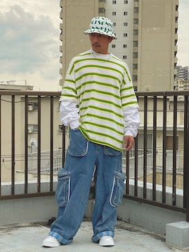 「JW Anderson（ジェイダブリューアンダーソン）のアイテム（スニーカー）」を使った、　MATSU  MAKOTOさん（メンズ・160cm）の夏コーディネート