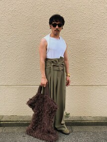 【未使用・パンツのみ】MIXSEVEN ハイウェストカーキデザインパンツ 未使用・パンツのみ】MIXSEVEN ハイウェストカーキデザイン