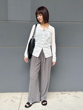 「SLOBE IENA（スローブイエナ）の《ブラックのみWEB限定》楊柳カットソーパンツ（その他パンツ、グレー系）」を使った、rinaさん（レディース・155cm）の春コーディネート