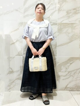 「index（インデックス）の《6色展開》リラクシーショートカーディガン【洗濯機洗い可/接触冷感/抗ピル】（カーディガン/ボレロ、ベージュ系）」を使った、aayyuuttさん（レディース・143cm）の夏コーディネート