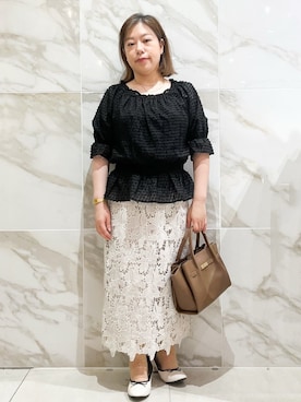 「index（インデックス）の2WAY カットジャカードブラウス【洗濯機洗い可/防シワ】（シャツ/ブラウス、ブラック系）」を使った、aayyuuttさん（レディース・143cm）の夏コーディネート