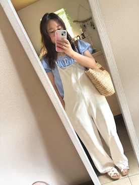 「アイテム（サロペット/オーバーオール、ベージュ系）」を使った、yati918さん（レディース・154cm）の夏コーディネート