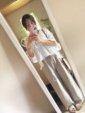 「ehka sopo（エヘカソポ）のアイテム（シャツ/ブラウス、ホワイト系）」を使った、yati918さん（レディース・154cm）の夏コーディネート