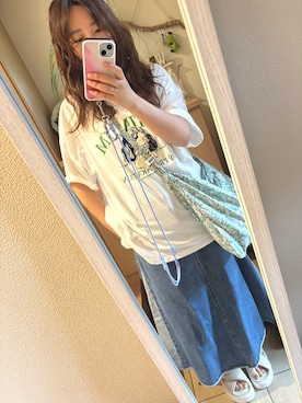 「BONLECILL（ボンルシール）のDOGサガラ刺繍T（ダックスフンド）（Tシャツ/カットソー、ホワイト系）」を使った、yati918さん（レディース・154cm）の夏コーディネート