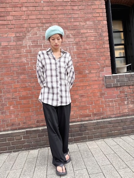 「アイテム（ハンチング/ベレー帽、ブルー系）」を使った、orininさん（レディース・163cm）の秋コーディネート