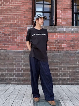 「earth music&ecology（アースミュージックアンドエコロジー）のアイテム（スラックス、ブルー系）」を使った、orininさん（レディース・163cm）の夏コーディネート