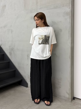 「select MOCA by son（セレクトモカバイソン）の【選べる】アソートプリントオーバーサイズTシャツ（Tシャツ/カットソー、ホワイト系）」を使った、noaさん（レディース・163cm）の夏コーディネート
