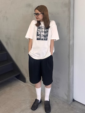「select MOCA by son（セレクトモカバイソン）の【選べる】アソートプリントオーバーサイズTシャツ（Tシャツ/カットソー、ホワイト系）」を使った、noaさん（レディース・163cm）の夏コーディネート