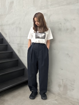 「select MOCA（セレクトモカ）のオリジナルフォトプリントTシャツ（Tシャツ/カットソー、ホワイト系）」を使った、noaさん（レディース・163cm）の夏コーディネート